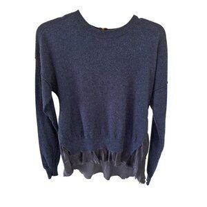 Rebecca Taylor Navy Wool-Blend Sweater Cashmere Silk Lambswool Zipper Women’s S